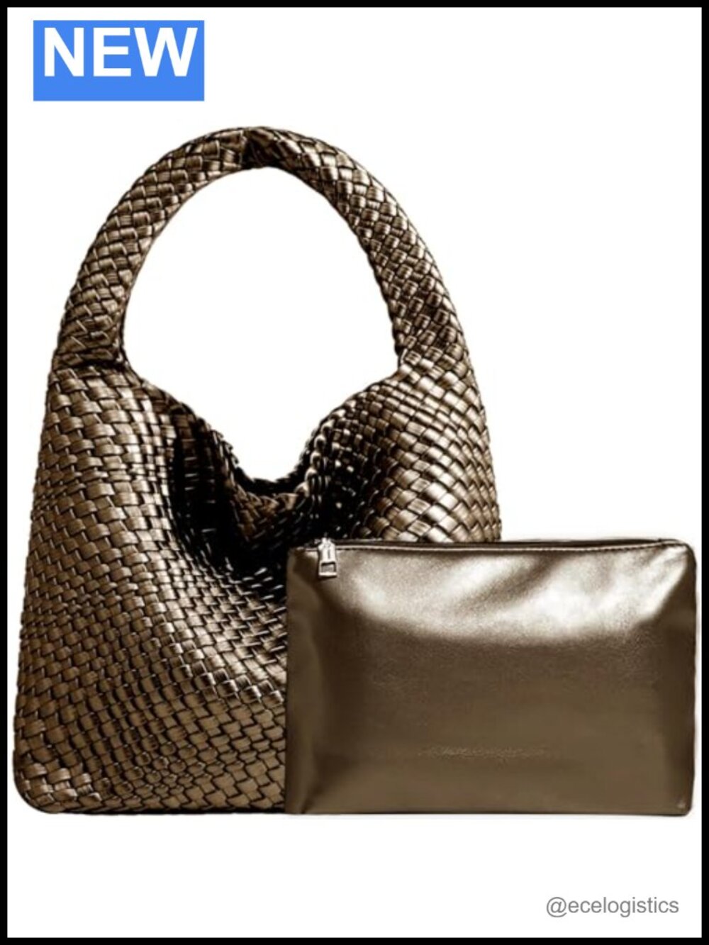 Faux Leather Woven Hobo Tote Bag with Pouch, Shoulder Handbag